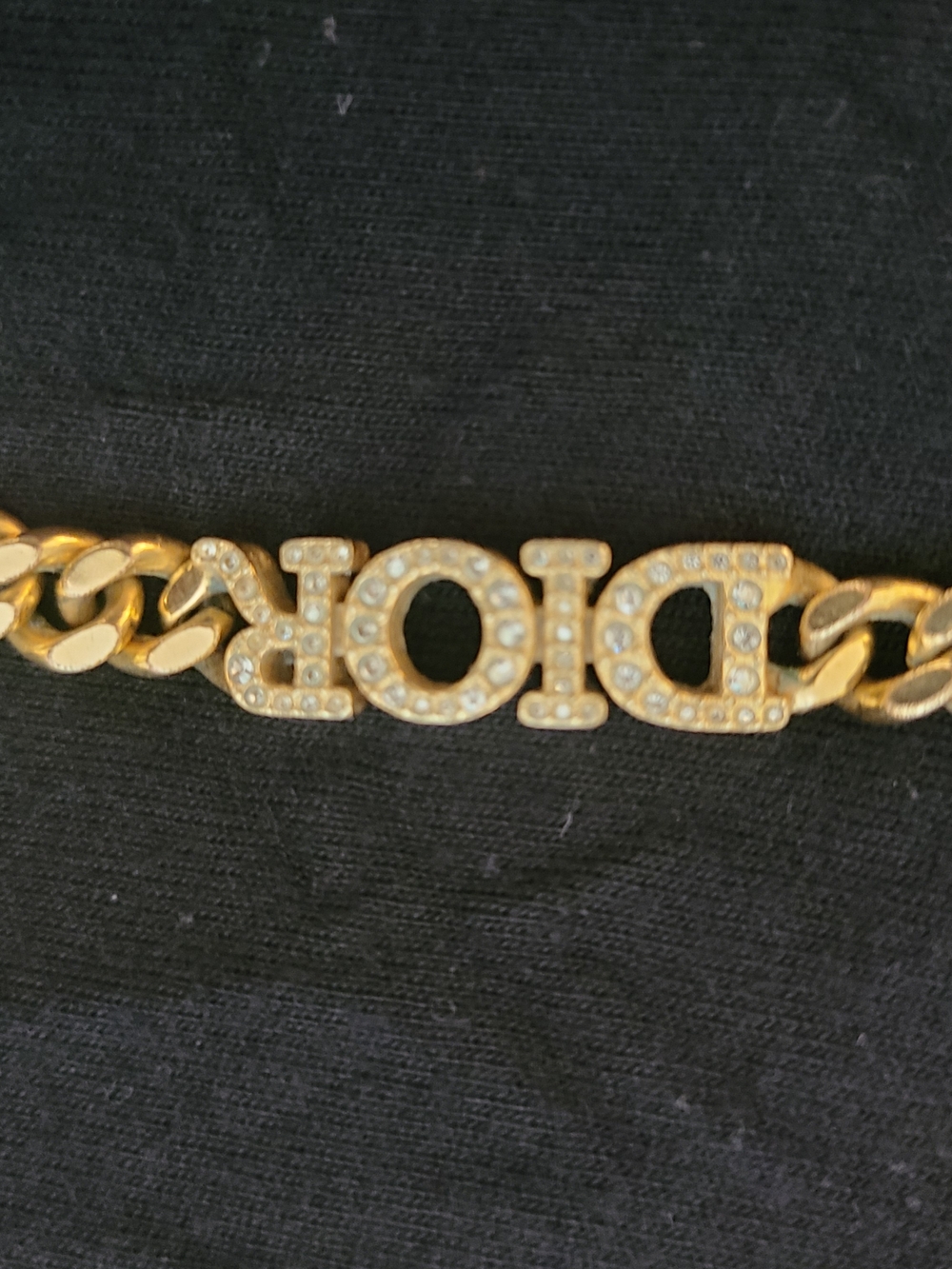 Dior Gold Crystal-Embellished Logo Chain Necklace.